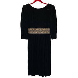 Lanz Originals Made in USA Black Velvet Gold Dress Size 6